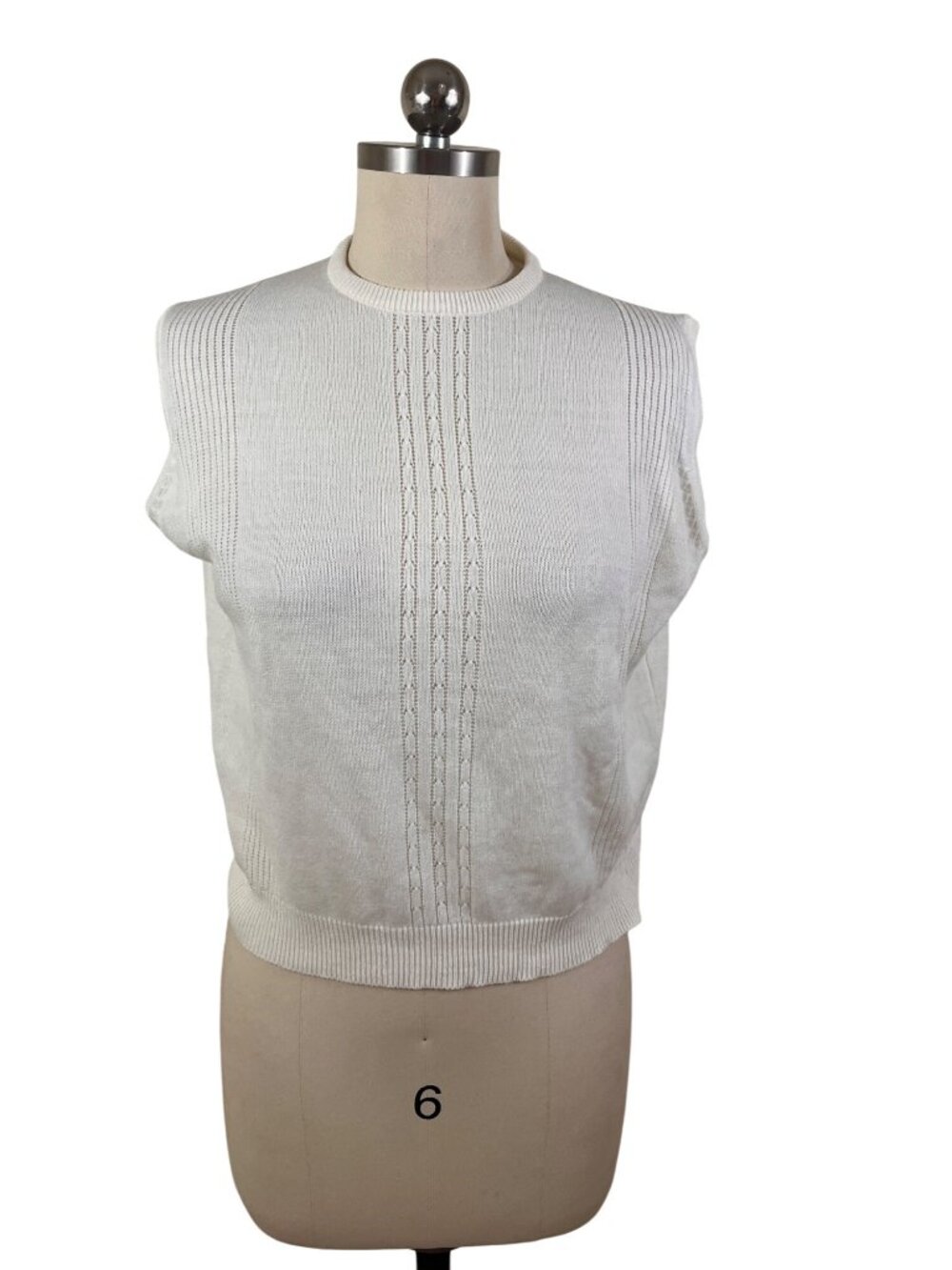 Minimalist Effortless Chic VTG 70-80s Knit Tank Top Sleeveless Womens M-L Ivory